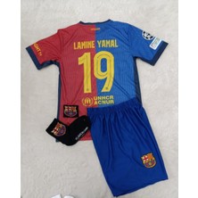 Barcelona Lamine Yamal Yeni Sezon  Bordo   Çocuk Alt Üst Takımı T-Shrt 4 Parça
