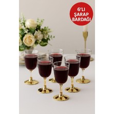 6'lı Gold Base Plastik Şarap Bardağı Düğün, Davet, Organizasyon, Parti Için Dayanıklı 150 ml