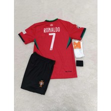 Cristiano Ronaldo Portekiz Milli Takım Dünya Kupası  Kırmızı-Siyah Çocuk Alt Üst Takımı T-Shrt 4 Parça