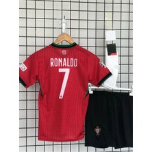 Cristiano Ronaldo Portekiz Milli Takım Dünya Kupası  Kırmızı-Siyah Çocuk Alt Üst Takımı T-Shrt 4 Parça