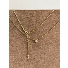 925 Ayar Gümüş Gold Renk Tek Taş Gümüş Kolye