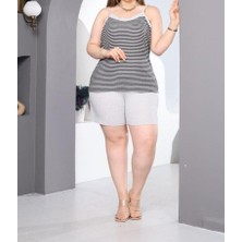 Kadın Büyük Beden Ip Askılı Bluz ve Şortlu Alt Üst Pijama Takımı