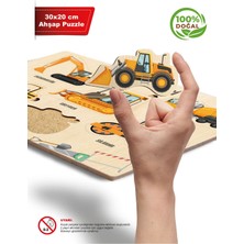 Ahşap Eğitici Öğretici Iş Makineleri Sok Tak Bul Tak Puzzle