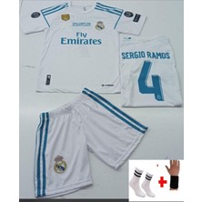 Sergio Ramos Beyaz 2018 Şampiyonlar  Ligi Real Madrid  Çocuk Alt Üst Takımı T-Shrt 4 Parça