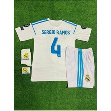 Sergio Ramos Beyaz 2018 Şampiyonlar  Ligi Real Madrid  Çocuk Alt Üst Takımı T-Shrt 4 Parça
