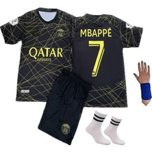 Psg  Mbappe 21/22 Sezon Gold-Siyah Özel Tasarım Çocuk Alt Üst Takımı T-Shrt 4 Parça