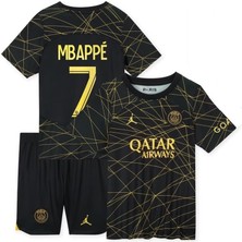 Psg  Mbappe 21/22 Sezon Gold-Siyah Özel Tasarım Çocuk Alt Üst Takımı T-Shrt 4 Parça