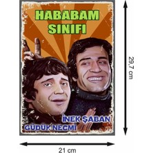 Hababam Sınıfı Inek Şaban ve Güdük Necmi Retro Ahşap Poster