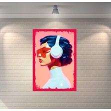 Müzik Dinleyen Kız Retro Ahşap Poster