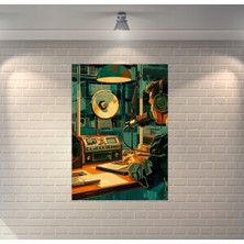 Müzik Stüdyosu Illüstrasyon Retro Ahşap Poster
