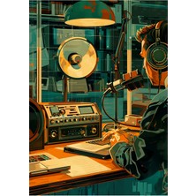 Müzik Stüdyosu Illüstrasyon Retro Ahşap Poster