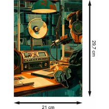 Müzik Stüdyosu Illüstrasyon Retro Ahşap Poster
