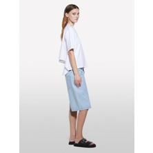 %100 Pamuk Arkası Bağcıklı Bisiklet Yaka Regular Fit T-Shirt Kadın Beyaz T-Shirt - 325P3F1QL107K