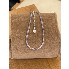 Aida Jewelss 925 Ayar Gümüş Su Yolu Lila Taşlı Gümüş Bileklik 17+ 5cm Uzunluk