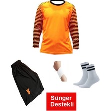 Kaleci Turuncu Uzun Kol Diresek Sünger Destekli  Çocuk Alt Üst Takımı T-Shrt 4 Parça