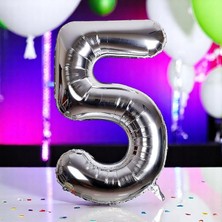 Yüksek Kalite 1 Metre Gümüş 5 Rakam Balon Gümüş 5 Rakam Folyo Balon Uçan Balona Helyum Gazına Uygun