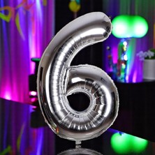 Yüksek Kalite 1 Metre Gümüş 6 Rakam Balon Gümüş 6 Rakam Folyo Balon Uçan Balona Helyum Gazına Uygun