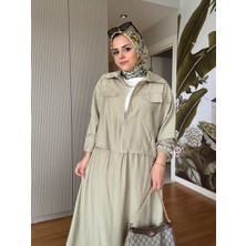 Çilek Keten Fermuarlı Kadın  Etekli Yazlık Ikili  Takım - Açıkyeşil