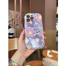 iPhone 14 Pro Max Çiçekli Mor Desenli Sert Telefon Kılıfı