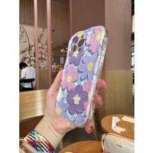 iPhone 14 Pro Max Çiçekli Mor Desenli Sert Telefon Kılıfı
