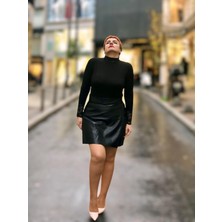 Deri Mini Şortlu Etek