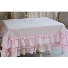Dikdörtgen Pembe Fırfırlı Masa Örtüsü