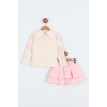 Pembe Etekli Kız Çocuk Etek-Bluz Takım Fırfır Etek