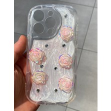 Iphone 15 Pro Uyumlu 3D Kabartmalı Çiçek Desenli Silikon Kılıf