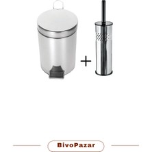 Paslanmaz Klozet Fırçası ve 5 Lt Pedallı Çöp Kovası Set Olarak