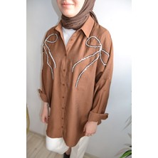 Asela Oversize Önü Kurdele Işleme Nakışlı Tesettür Gömlek Tunik
