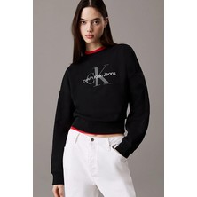 Kadın Ck Monologo French Terry Relaxed Sweatshirt - Siyah