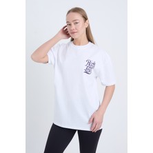 Kadın Oversize Baskılı Tişört Beyaz Refuse To Sink