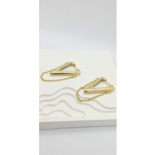 Taş ve Zincir Detaylı Üçgen Küpe