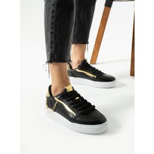 Walviss Flexicharm Kadin Hakiki Deri Bagcikli Siyah Rose Gold Sneaker