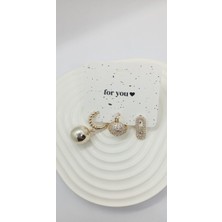 Gold Rose Renk Yuvarlak Desen Küpe Seti