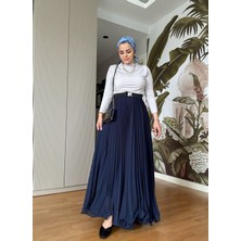 Şifon Pileli Etekli Sandy Bluz Takım – Zamansız Şıklık Lacivert