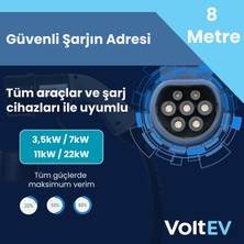 VoltEV  22kW AC Elektrikli Araç Şarj Hızlı  Şarj Kablosu,  8 Metre, Tip 2 