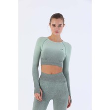 Maraton SlimFit Kadın Bisiklet Yaka  Uzun Kol Sarmaşık Crop Top 816020