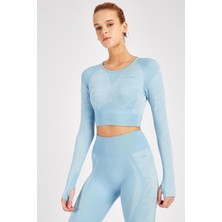 Maraton SlimFit Kadın Bisiklet Yaka  Uzun Kol Mavi Crop Top 816013
