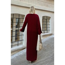 Kadın Bisiklet Yaka Saç Örgülü Triko Midi Elbise