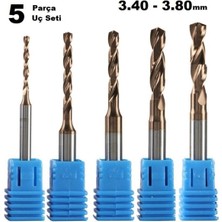 Kalıpçı Taşlama Delme Cnc Router Karbür Uç Seti 3.40MM - 3.80MM Çap Carbide Matkap Ucu 5 Parça Set