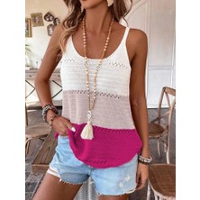 Kadın Askılı Yuvarlak Yaka Çift Renkli Triko Bluz