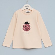 Kız Çocuk O Yaka Uzun Kol Ince Kışlık Tişört  - (4 Yaş-9 Yaş) - 32308 - Pudra