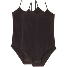 2 Adet Battal Beden Ip Askılı Kadın Çıtçıtlı Body Siyah