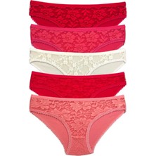 5 Adet Önü Dantelli Transparan Kadın Slip Külot S98