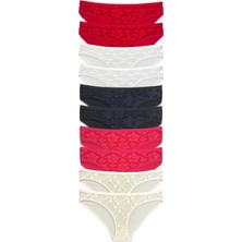 10 Adet Önü Dantelli Transparan Kadın Slip Külot S1