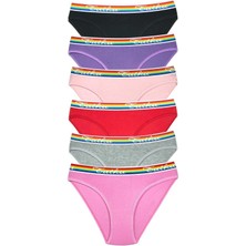 6 Adet Beli Renkli Lastik Pamuklu Kadın Slip Tutku Külot