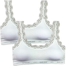 2 Adet Dantel Nakış Işlemeli Pedli Bambu Kadın Büstiyer Beyaz