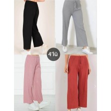4'lü Likralı Bol Paça Rahat Kadın Pijama Altı Tek Alt Pijama Altı 2027-1