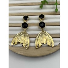 Siyah Taşlı Balık Küpe